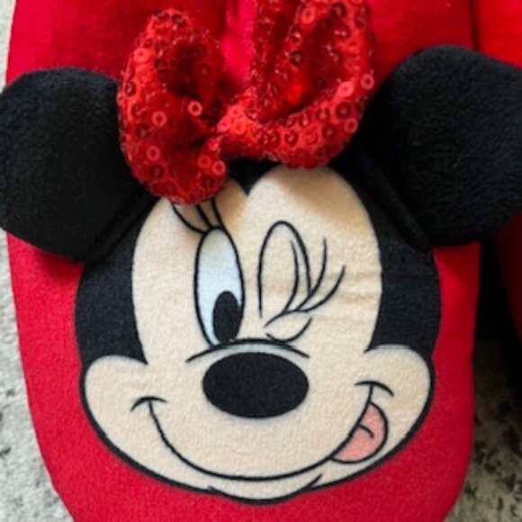 Disney Minnie Mouse Slippers with Red Sequin Bow Women's 9/10 - Picture 8 of 9